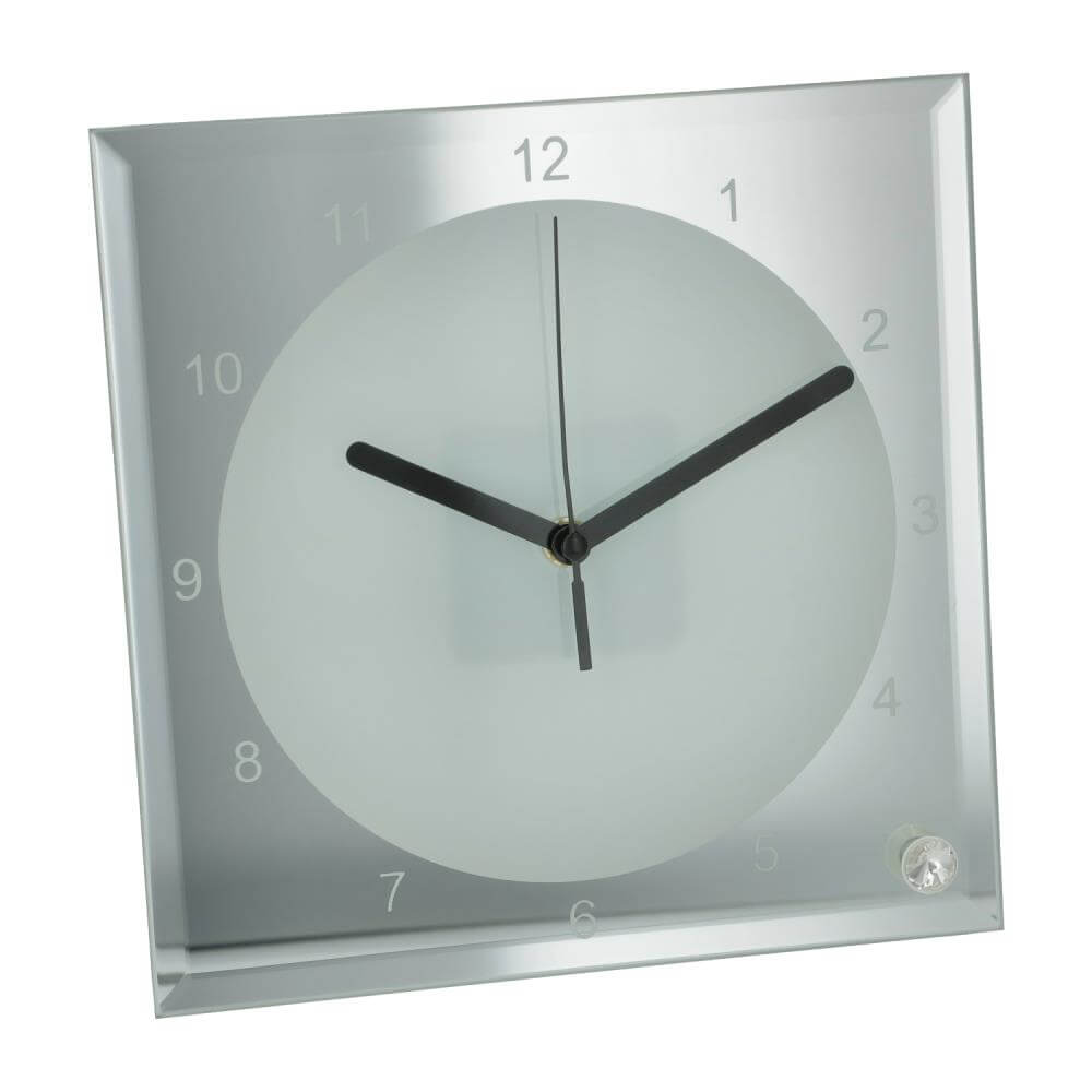 Sublimation Clock - 20cm Glass Square - Black Metal Hands