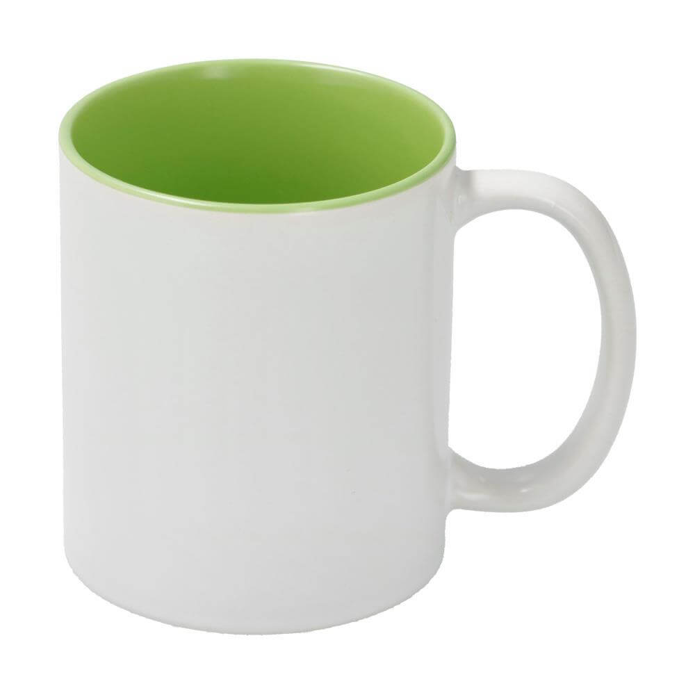 Sublimation Mug 11oz - inside Light Green & handle White Front View