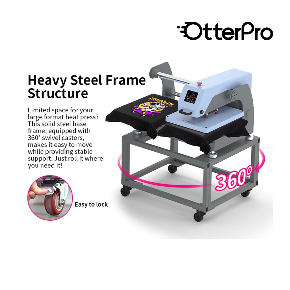 OtterPro Universal Heat Press Stand with Wheels - 90 x 66 x70 cm