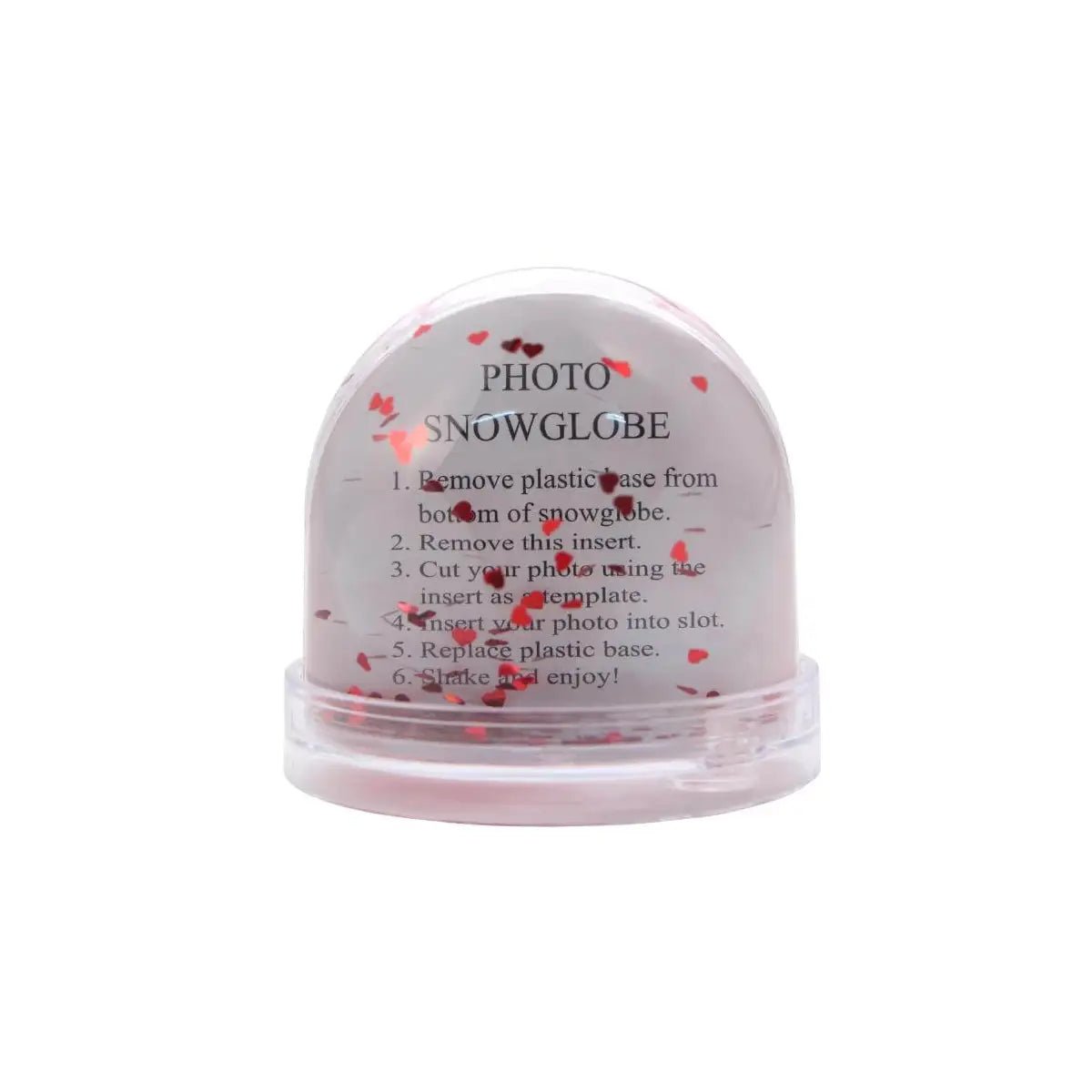 Photo Snow Globe Plastic with Red Heart Glitters - 89 x 75 mm