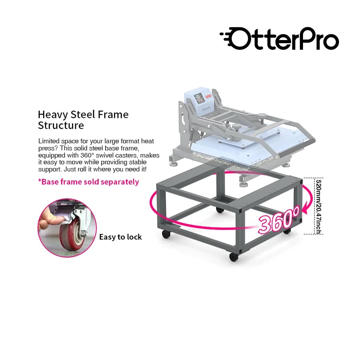 OtterPro Universal Heat Press Stand with Wheels - 90 x 66 x70 cm