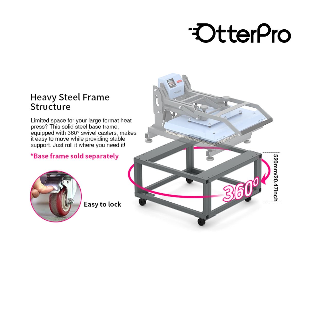 OtterPro Universal Heat Press Stand with Wheels - 94 x 90 x 52 cm