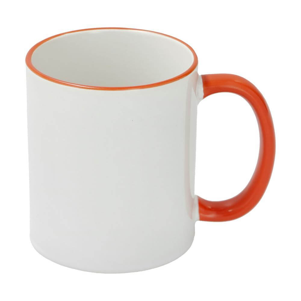 Sublimation Mug 11oz - Rim & handle Orange Front View