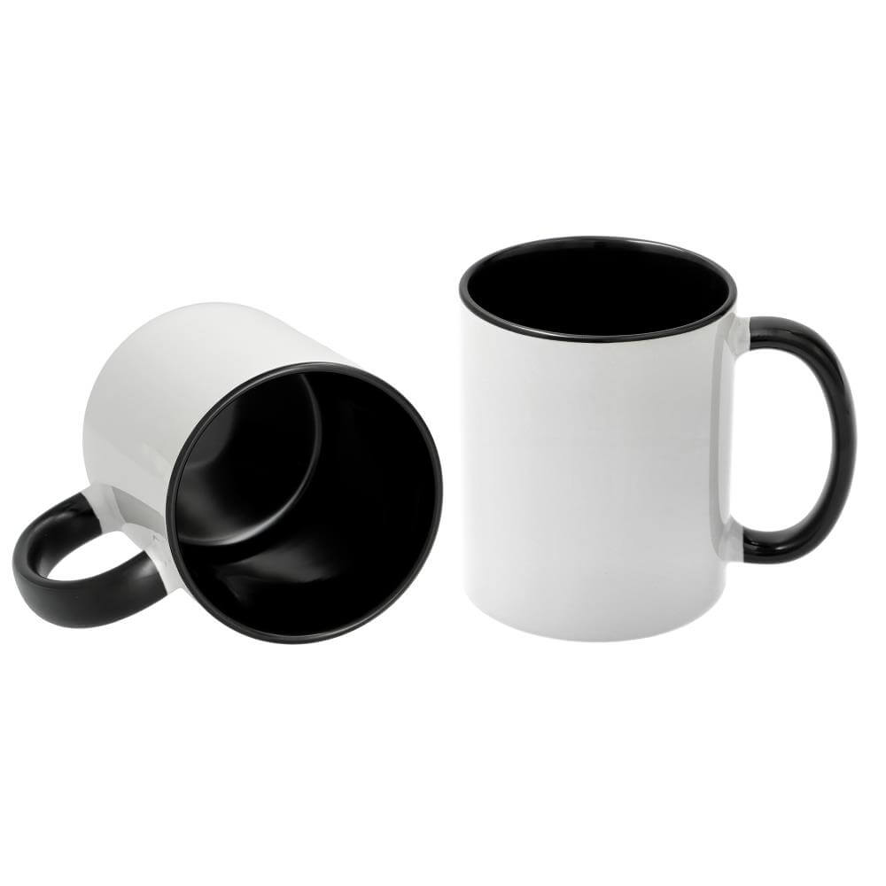 White Ceramic Sublimation Coffee Mug with Colored Rim/Handle - 15oz