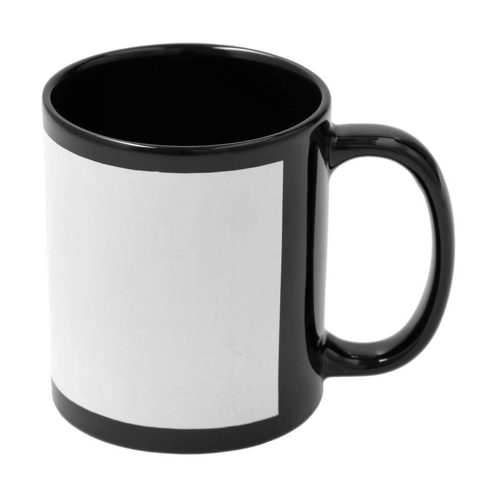 15oz Sublimation Black Mug with White Patch - Case of 36 Dye Sublimation  Mug Blanks