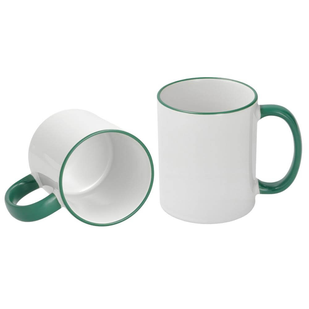 Sublimation Mug 11oz - Rim & handle Dark Green