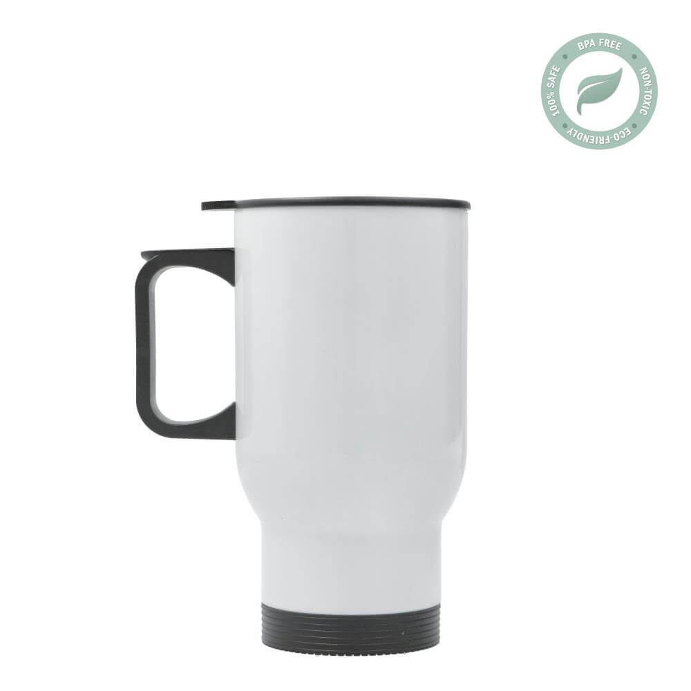 14oz. White Travel Mug with handle