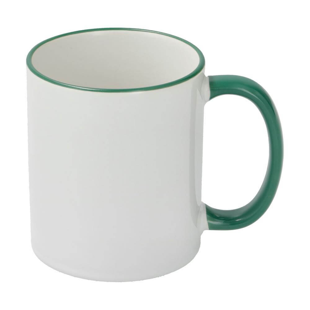 Sublimation Mug 11oz - Rim & handle Dark Green Front View