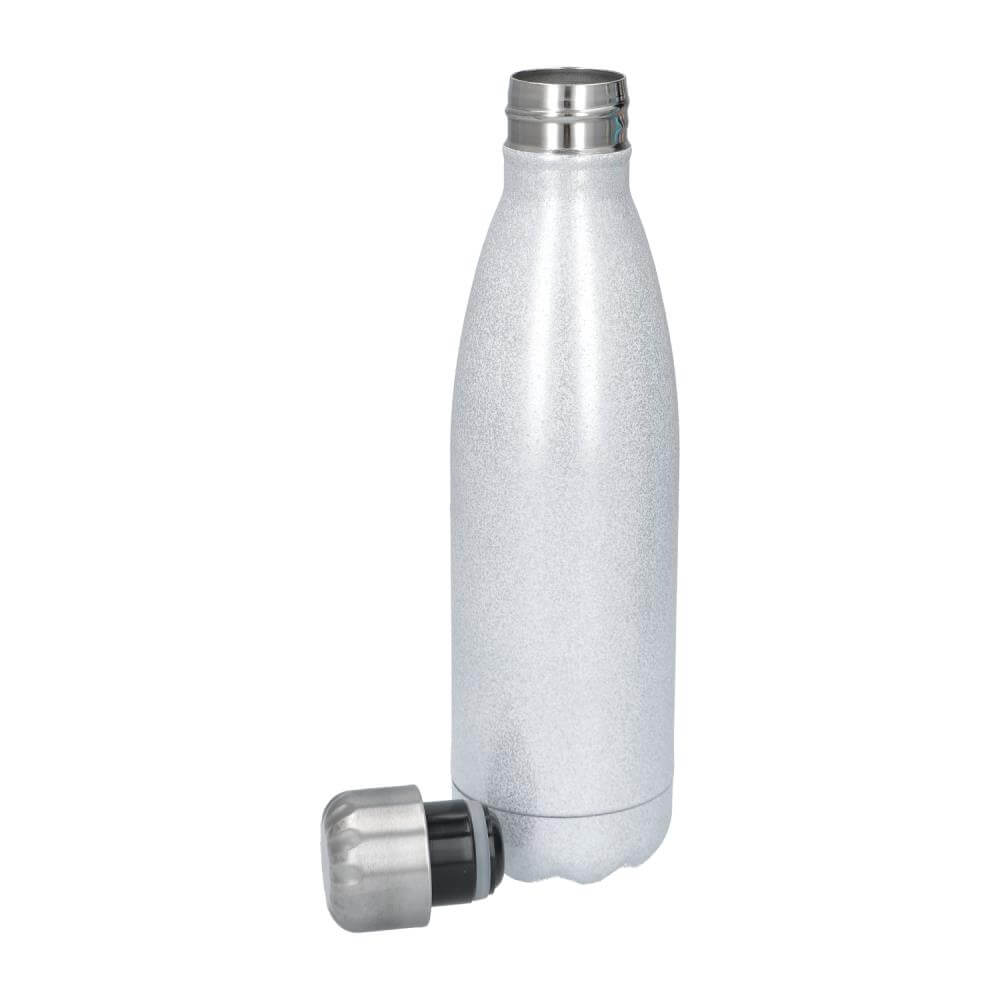 Stainless Steel Sublimation Thermos Bottle 500 ml / 17oz - Silver Glitter Open