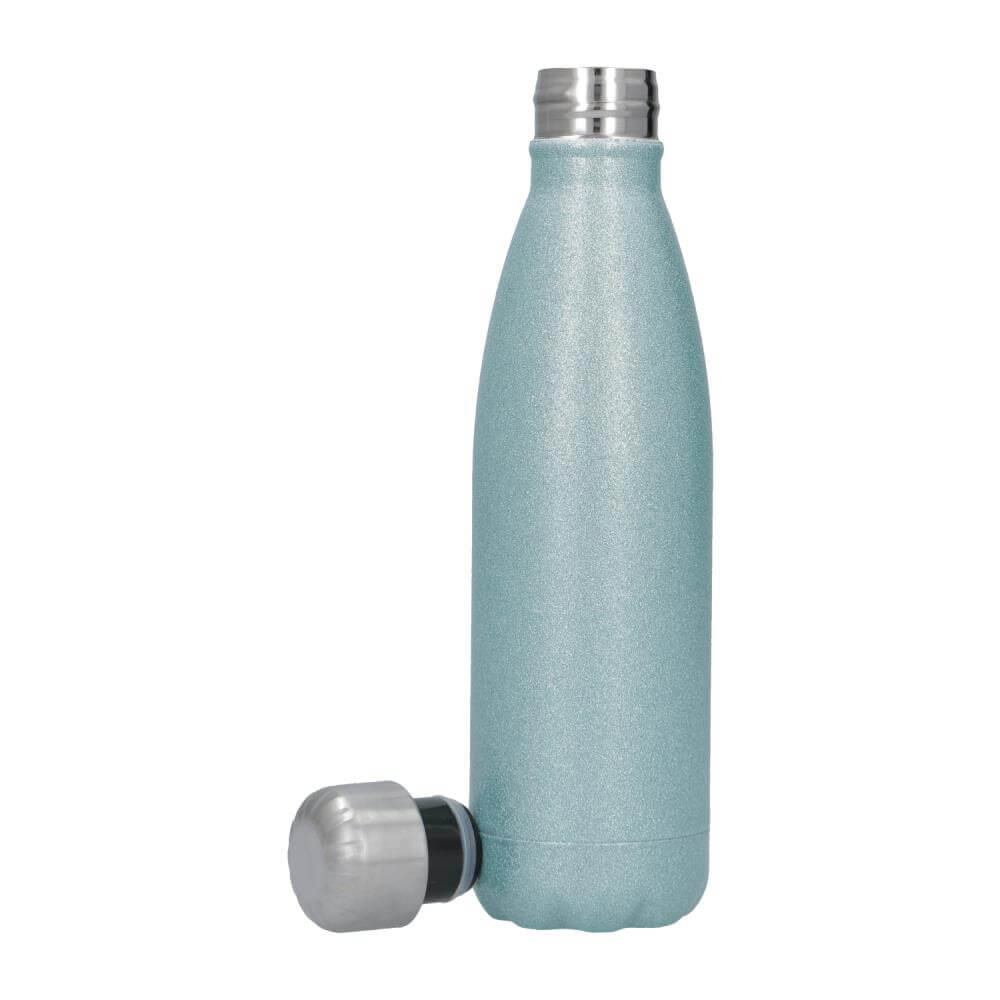 Stainless Steel Sublimation Thermos Bottle 500 ml / 17oz - Light Blue Glitter Open