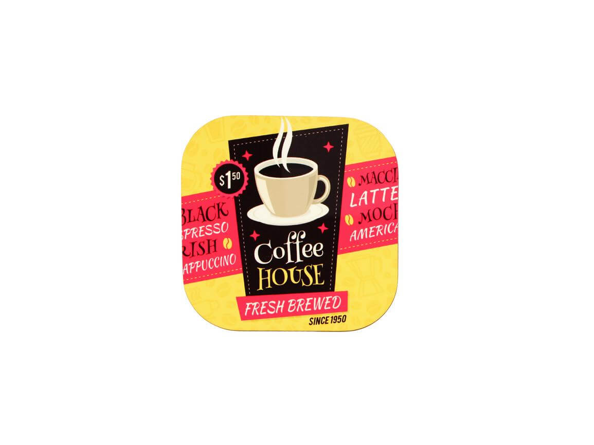 Unisub Sublimation Coaster - 101,6 x 101,6 x 3,18 mm Coffee House