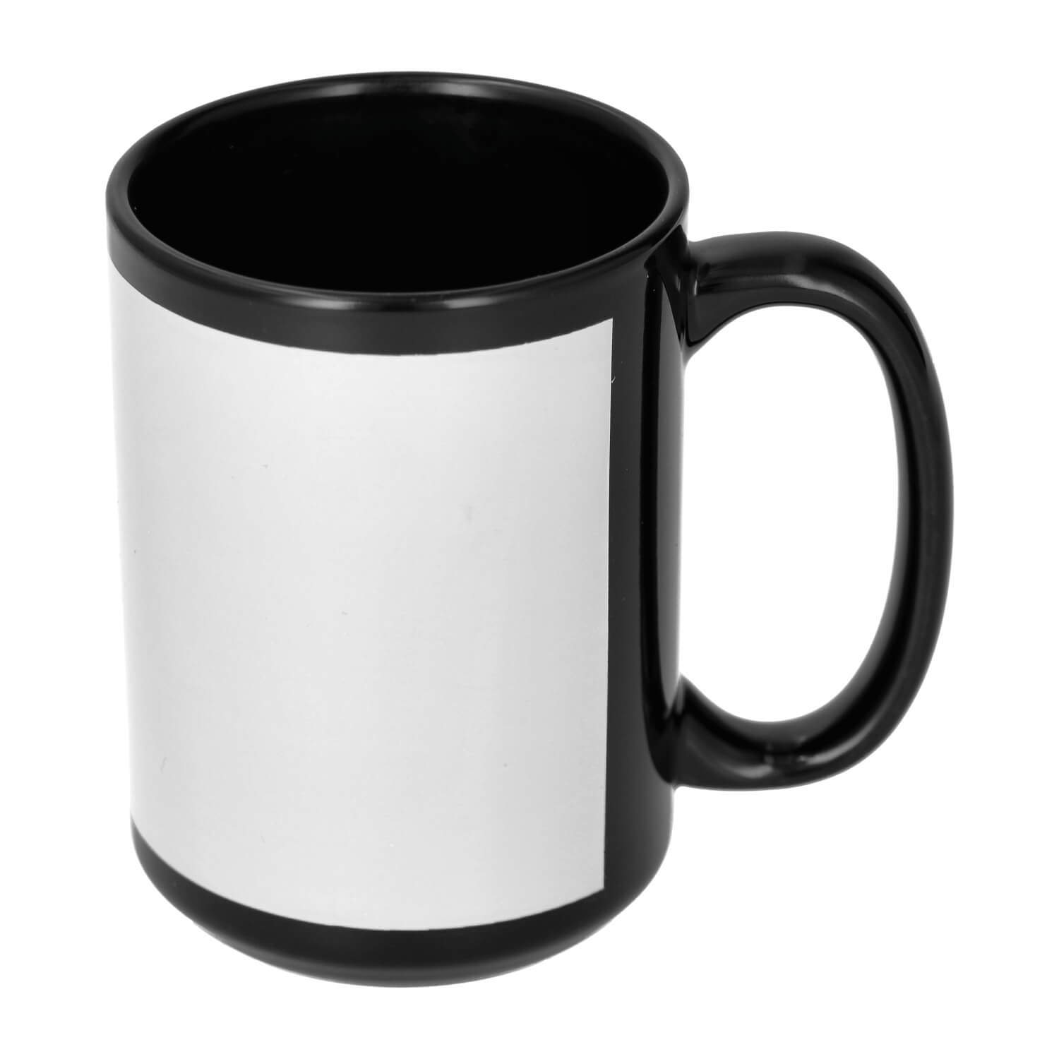 15oz Sublimation Black Mug with White Patch - Case of 36 Dye Sublimation  Mug Blanks